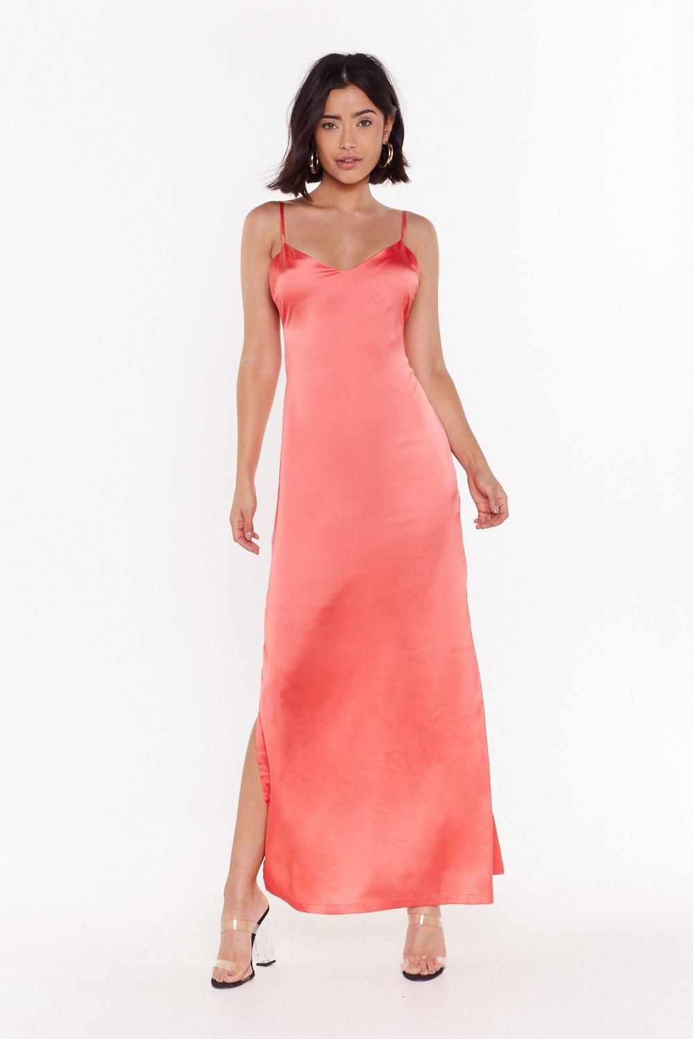 Womens Low Back Satin Slip Dress - Coral | NastyGal (US & CA)