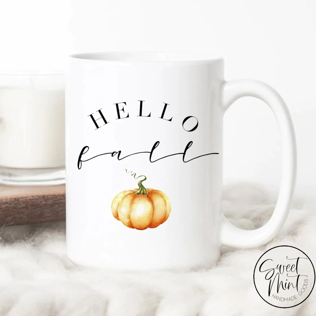 Hello Fall Mug - Orange Pumpkin | Sweet Mint Handmade Goods