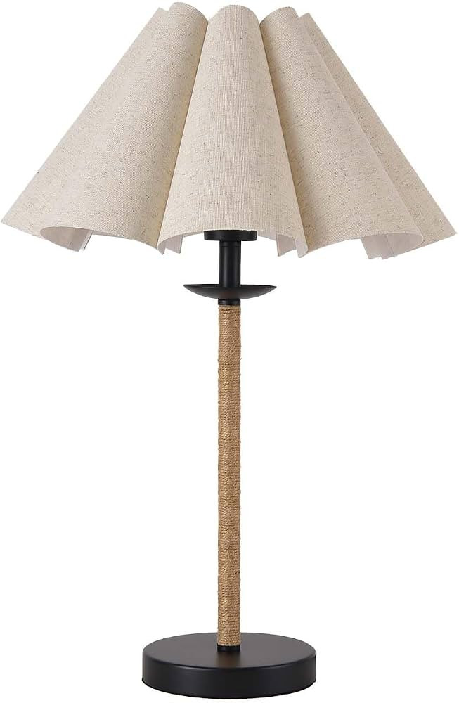KUNJOULAM Modern Table Lamp, 22.4" Woven Nightstand Lamp with Fabric Shade, Boho Hemp Rope Desk L... | Amazon (US)