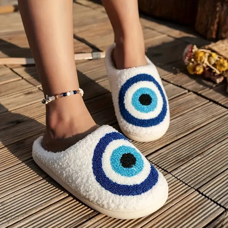 Evil Eye Pattern Plush Slippers, Cozy & Warm Closed Toe Indoor Shoes, Winter Bedroom Floor Fuzzy ... | Temu Affiliate Program