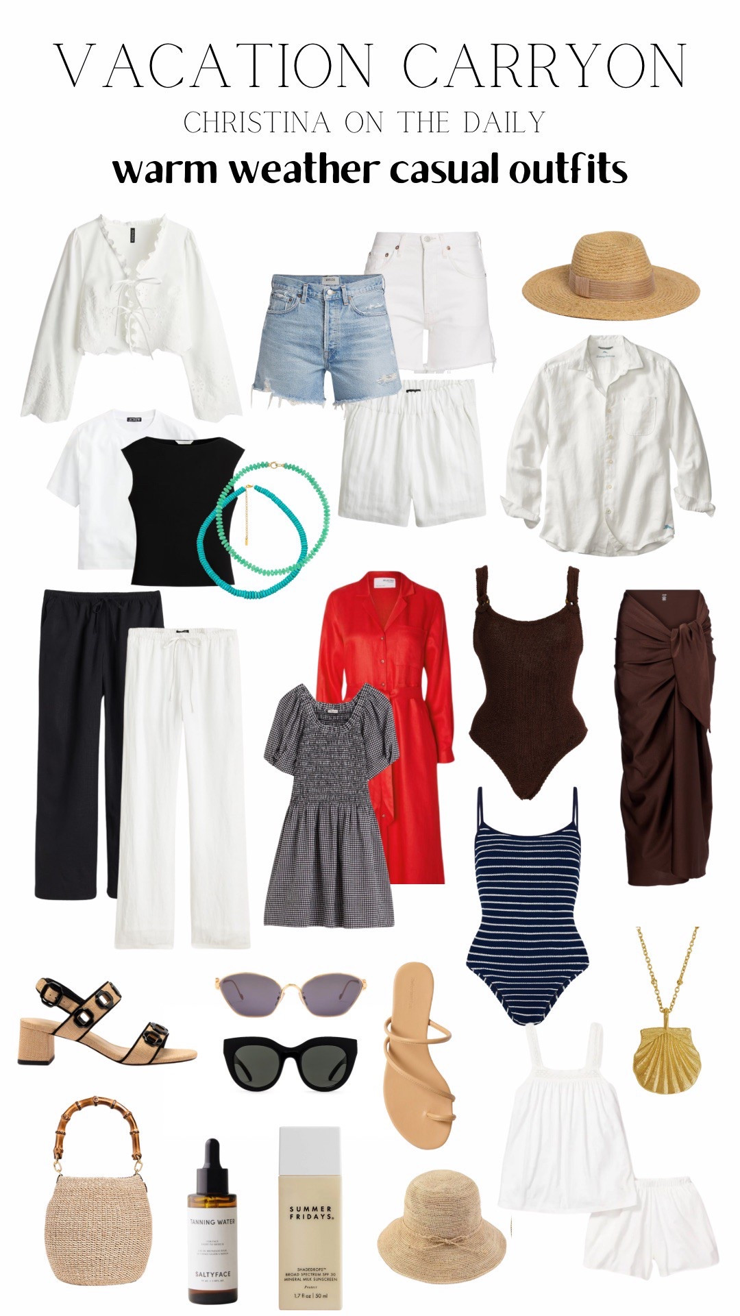 A mix of things i wore on vacation & summer staples i love.

Amazon brown swim/ if inbetween size down 

Madewell dress- runs roomy if inbetween size down

Quince white linen shirt- i sized up one to large

Linen pants- i wear large but runs a little roomy ( could go with smaller size) 

Jean shorts- i size up one in shorts always 

All tops i take large for more room ( tts or if inbetween go with large size)  

Sezane tie front top i size up one 


Summer outfits
Hunza g
Swimsuits
Sarong
Quince
Loewe
Clare v
Raffia hat
Linen dress
Linen 
Gingham
Agolde

#LTKTravel #LTKSwim #LTKxMadewell