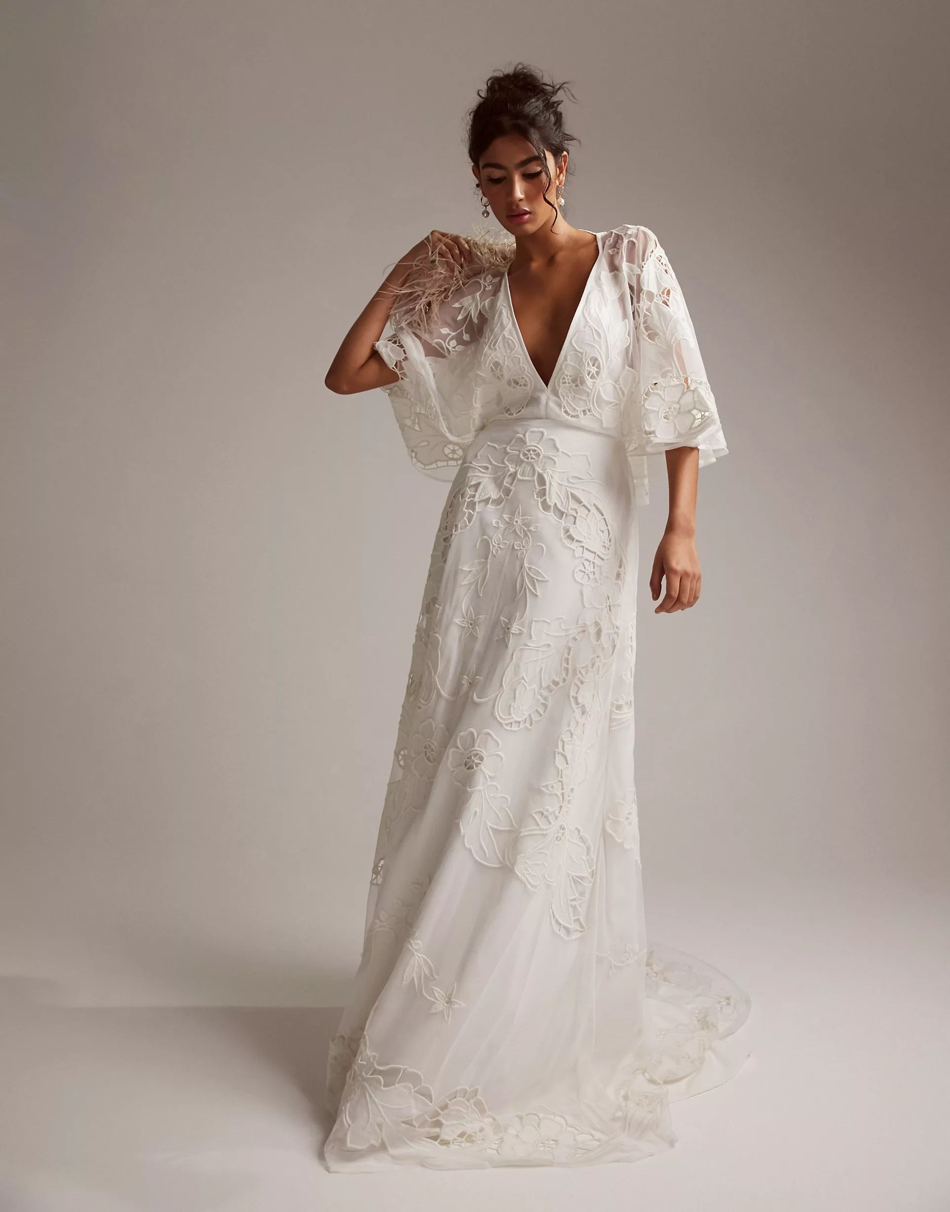 ASOS DESIGN Amelia cutwork embroidered wedding dress with kimono sleeve | ASOS (Global)
