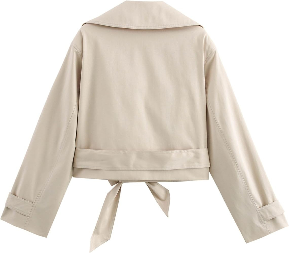 Xunger Women's Stylish Short Trench Coat Bow Belt Casual Long Sleeve Jacket Lightweight Spring Fa... | Amazon (US)