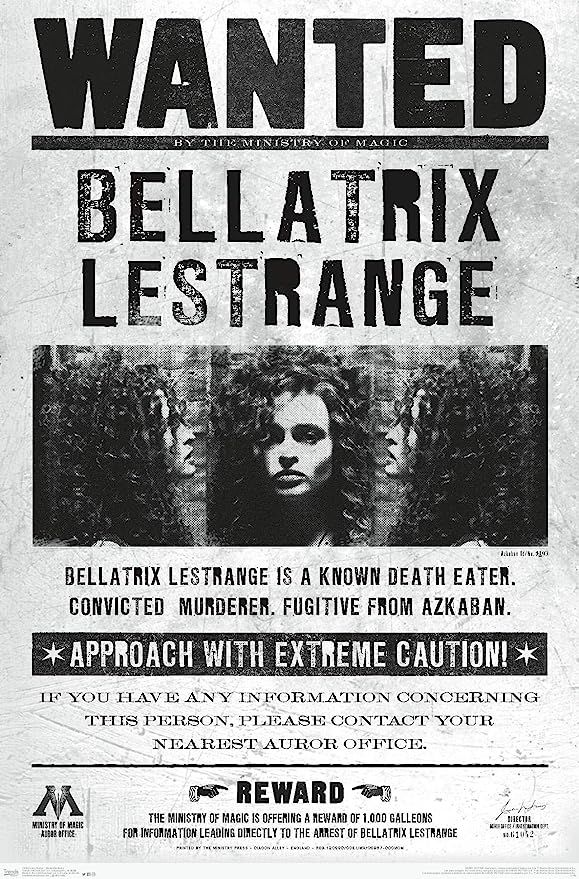Trends International The Wizarding World: Harry Potter - Bellatrix Wanted Poster Wall Poster, 22.... | Amazon (US)