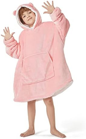 Amazon.com: L'AGRATY Kids Wearable Blanket Hoodie Flannel Sherpa Oversized Sweatshirt Hooded Blan... | Amazon (US)