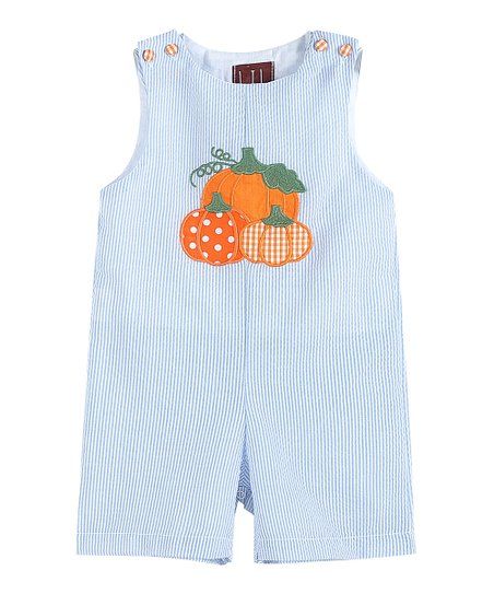 Lil Cactus Blue Seersucker Pumpkin Shortalls - Infant & Toddler | Zulily