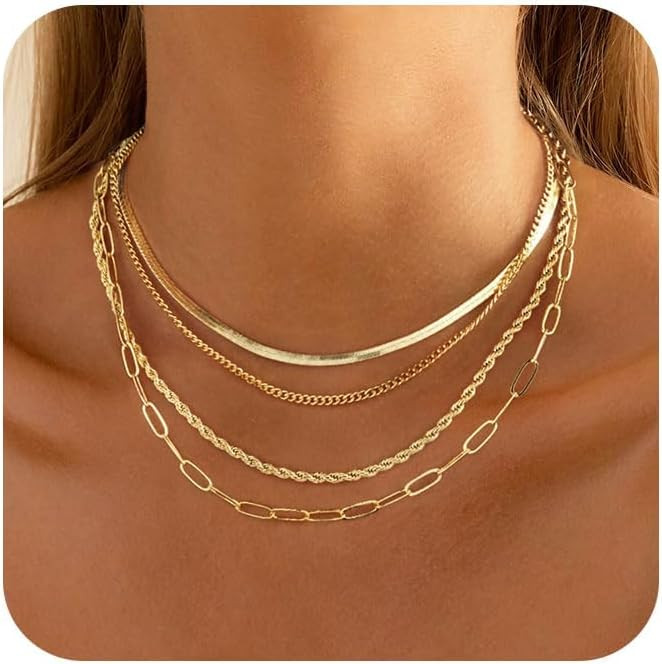 Gold/Silver Necklaces Stack For Women,14K Gold/Sterling Silver Plated Simple Layered Choker Neckl... | Amazon (US)