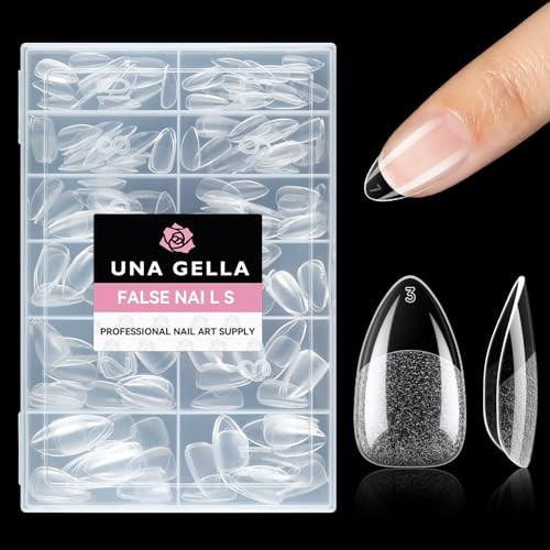 UNA GELLA Short Almond Fake Nails 216pcs Pre-shape Gel Acrylic Nail Tips for Full Cover Nail Extension Home DIY Nail Salon 12 Sizes Gelly Tips | Amazon (US)