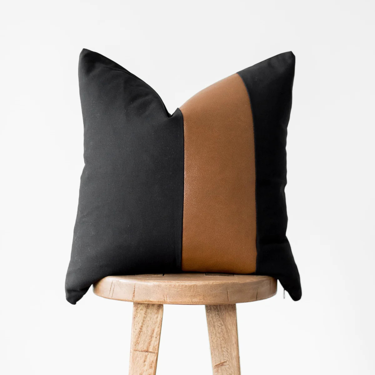 Black with Leather Stripe Pillow Cover Single - 18'' | Woven Nook