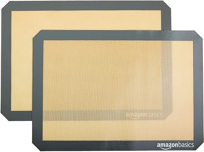 Amazon Basics Silicone, Non-Stick, Food Safe Baking Mat, Pack of 2, New Beige/Gray, Rectangular, ... | Amazon (US)