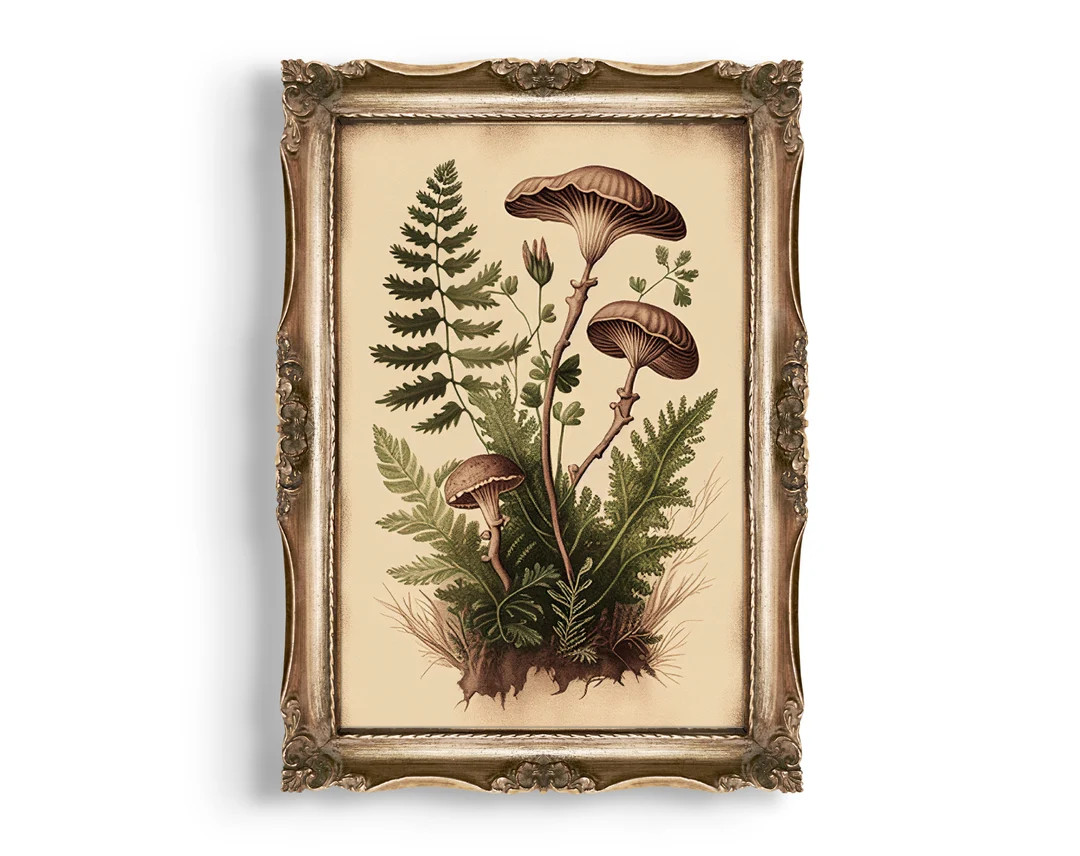 Botanical Mushrooms Cottagecore Print, Witchy Wall Art, Goblincore Aesthetic Oil Painting, Moody ... | Etsy (US)