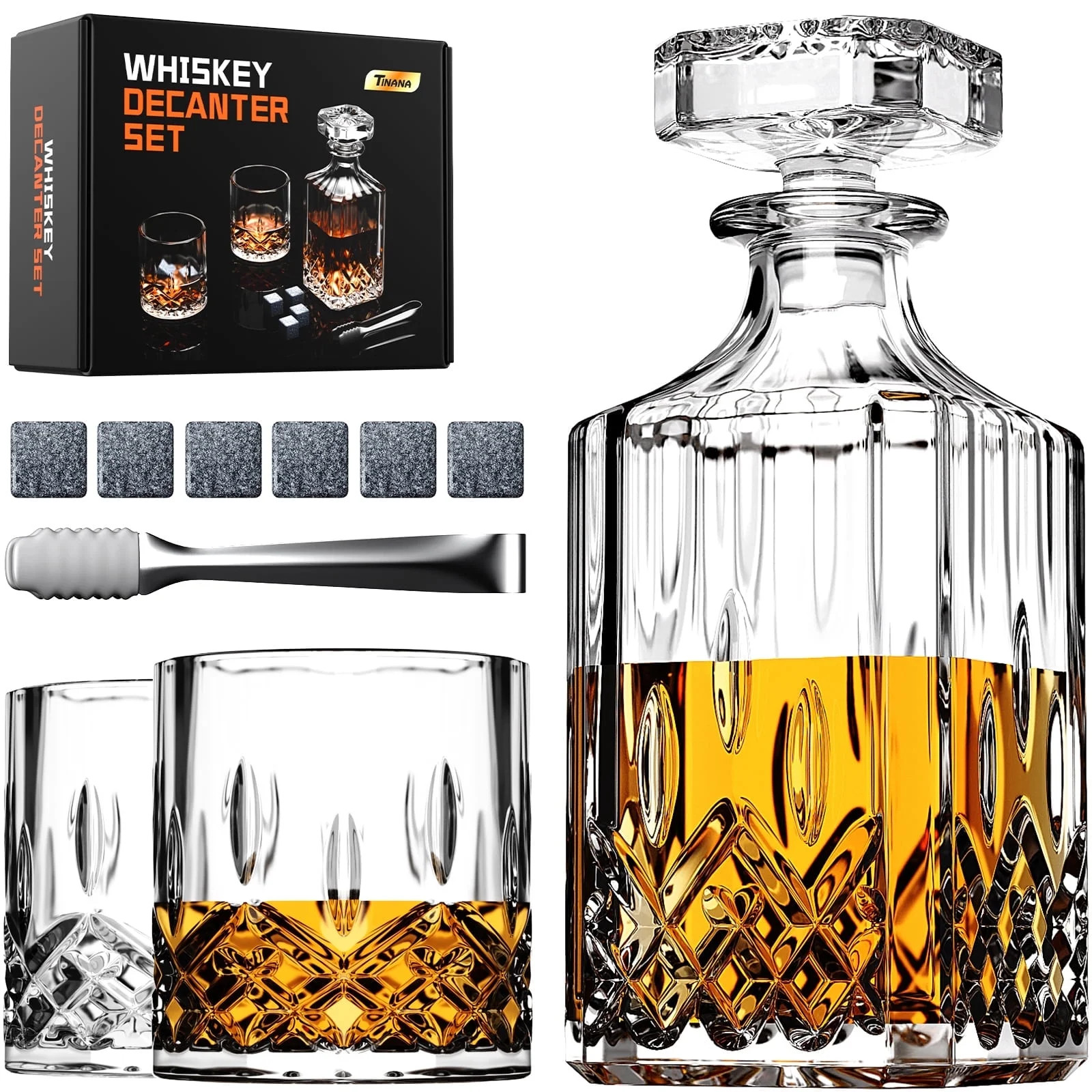 TINANA Whiskey Decanter Set with Glasses and Whiskey Stones, Whiskey Decanter Sets for Men, Valen... | Walmart (US)