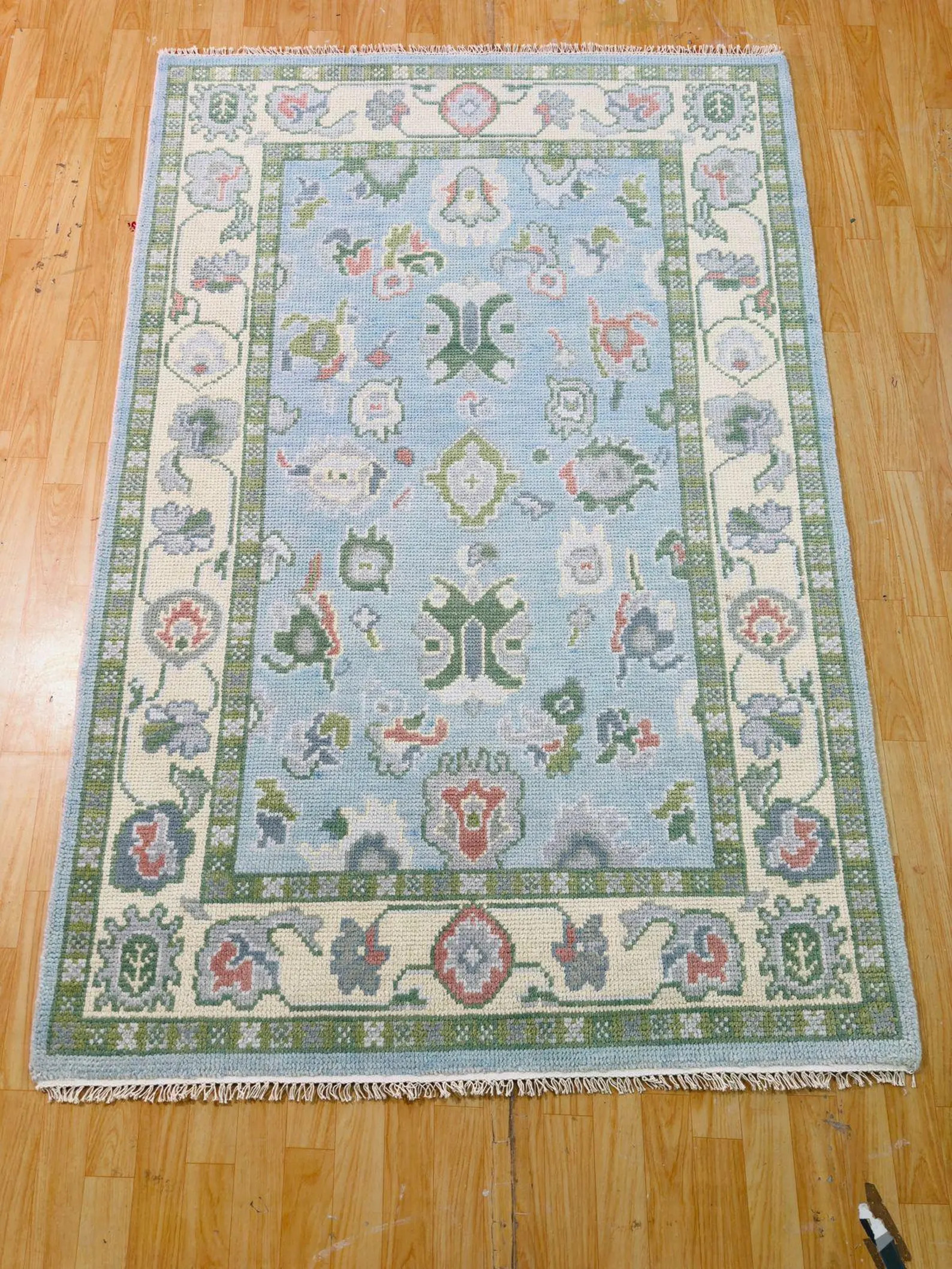 Pastel Blue Green Oushak Rug 8x10 /9x12 Hand Knotted Wool Vintage Area Rug Turkish Design Floral ... | Etsy (US)
