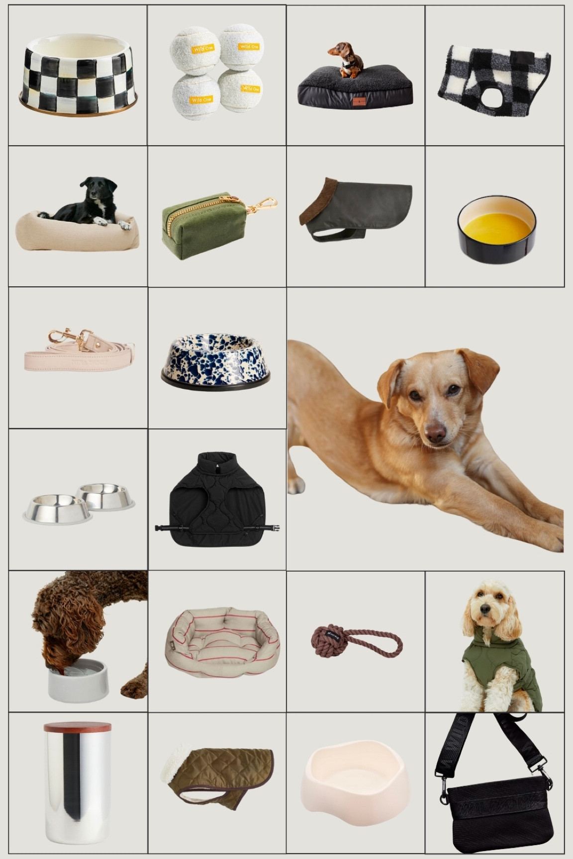 Neutral homeware and accessories for dog lovers: pet food bowls, Mackenzie Childs checkerboard, Hay, Wild Ones, H&M Home, Free People, Amazon, black white and beige.

#LTKeurope #LTKhome