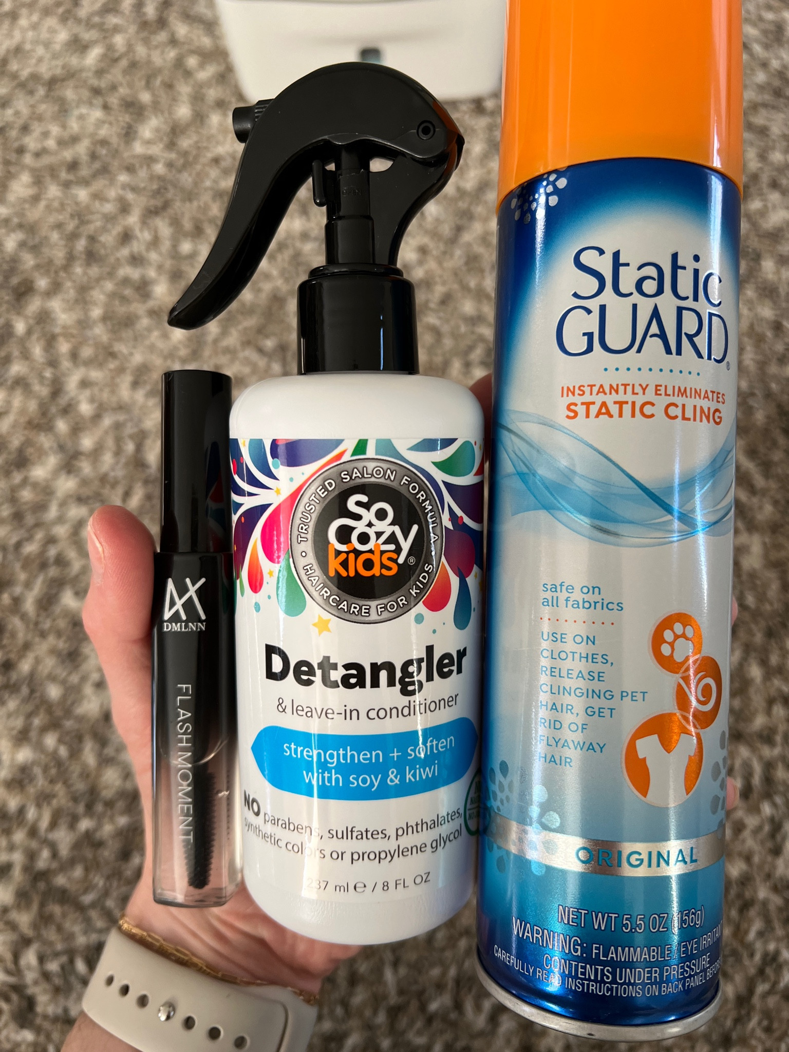 Girl Haircare! Static guard to tame static hair, detangler for knots and flyaway wand to keep stray hair in place!