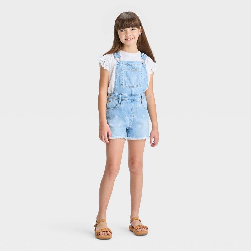 Girls' Star Printed Jean Shortalls - Cat & Jack™ Light Wash | Target