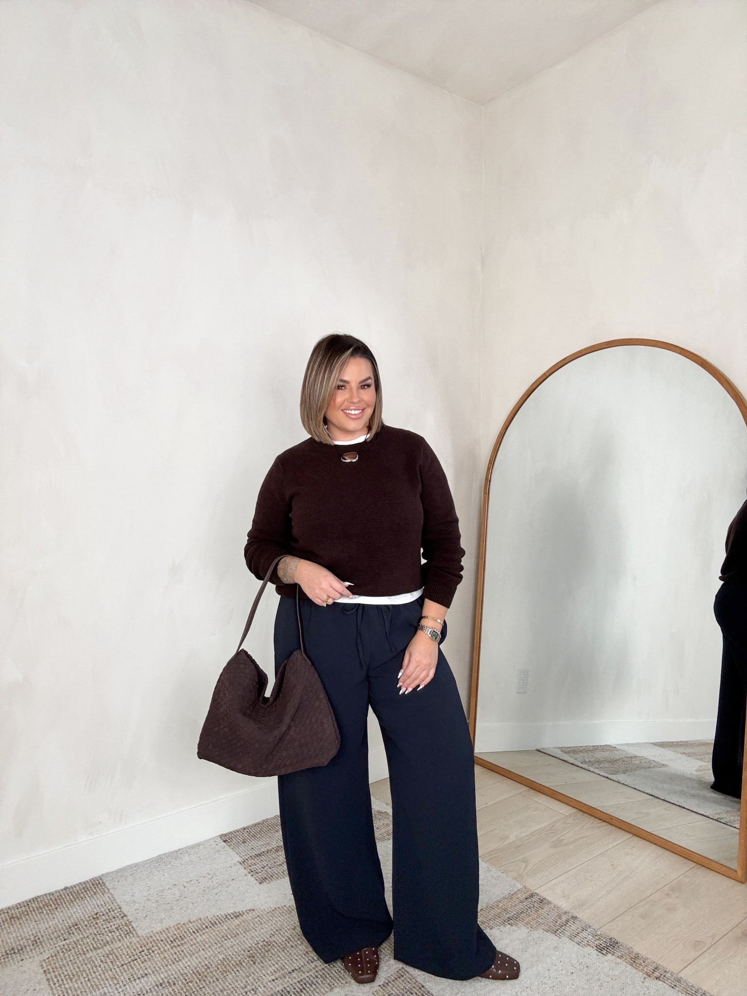 Wrinkle free pants that come in lengths ! These are so good if you are someone who doesn’t wanna worry about steaming or having your pants wrinkle when sitting down. These can be dressed up or worn very casual as well. Styled them here as a business casual look. 

Pants size XL reg length 
Tee L 
Sweater XL 
#gap #aritzia #businesscasual #workwear 

#LTKMidsize #LTKFindsUnder50 #LTKFindsUnder100