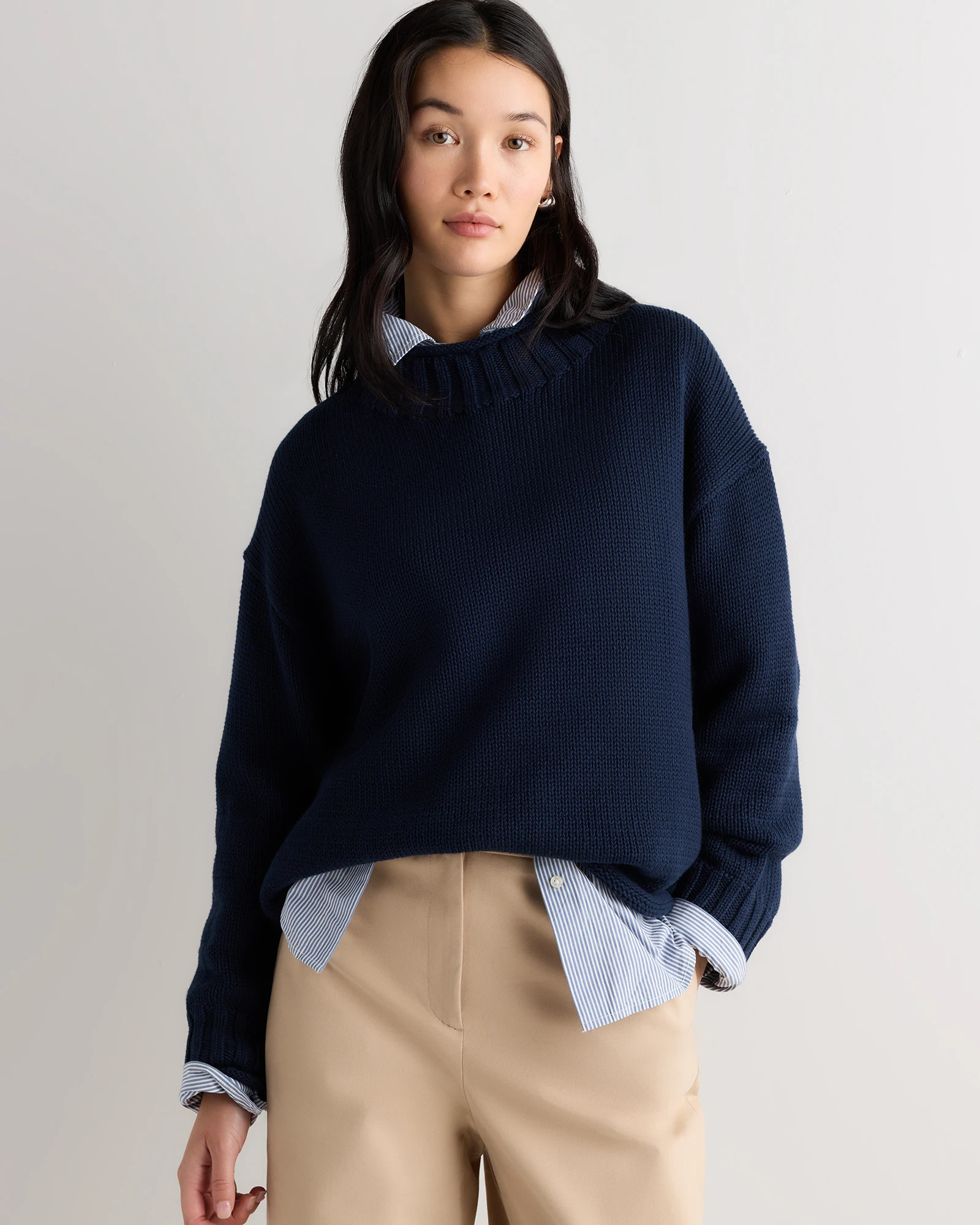 Quince | Women's Oversized Roll Neck Sweater in Ivory, Size XS, Organic Cotton | Quince