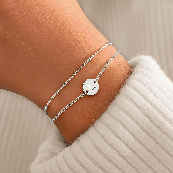 MONOZO Gold Initial Bracelets for Girls Women Christmas Gifts - Dainty Gold/Silver Plated Layered... | Amazon (US)
