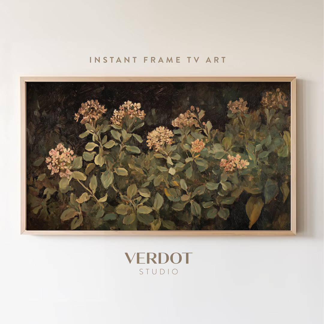 Autumn Garden Frame TV Art, Antique Fall Painting, Dark Green Screensaver, Earthy Organic Floral ... | Etsy (US)