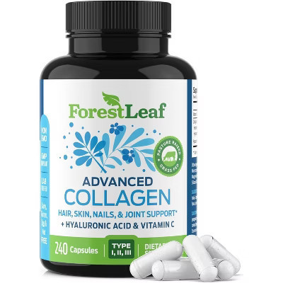 Forest Leaf Multi Collagen Pills with Hyaluronic Acid + Vitamin C | Hydrolyzed Collagen Supplements for Women or Men | Skin & Wrinkles - 240 Caps | Target