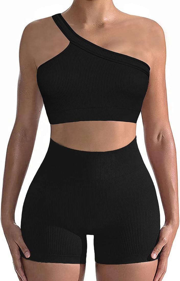 Two Piece Workout Set for Women, Sexy One Shoulder Matching Crop Tank Top Set Outfits for Women | Amazon (CA)