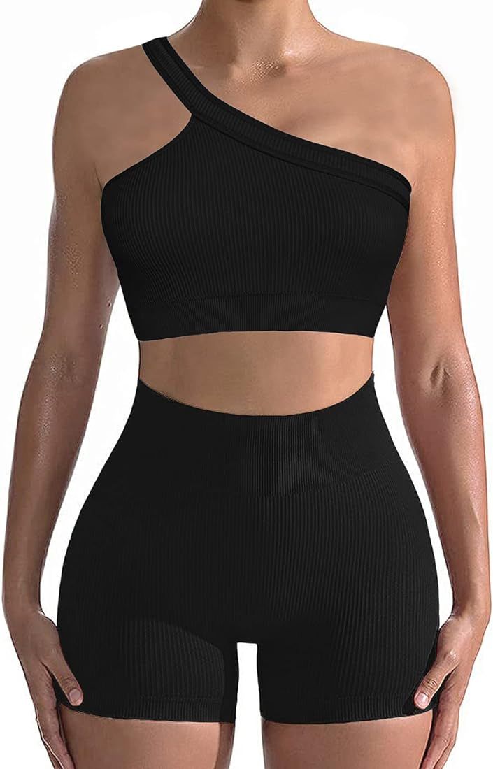 Two Piece Workout Set for Women, Sexy One Shoulder Matching Crop Tank Top Set Outfits for Women | Amazon (CA)