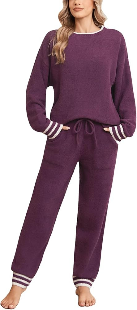 Snuggle Sac Pajamas for Women Set Cozy Soft Winter Knit 2 Piece Lounge Sets Long Sleeve Pullover ... | Amazon (US)