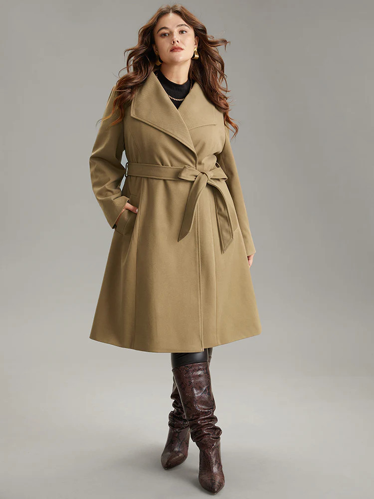 Plain Pocket Belted Lapel Collar Tunic Coat | Bloomchic