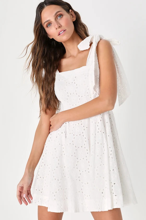 Tender Delight White Floral Embroidered Tie-Strap Mini Dress | Lulus (US)