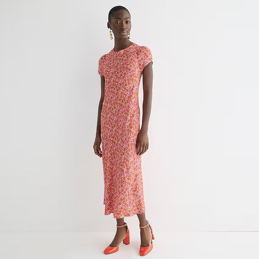 Short-sleeve Gwyneth cupro-blend slip dress in brilliant blooms | J.Crew US