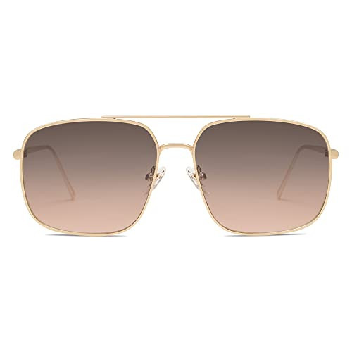 SOJOS Retro Square Aviator Sunglasses Womens Mens Aesthetic Y2k Light Lens Shades SJ1176, Gold/Grey Gradient Pink | Amazon (US)