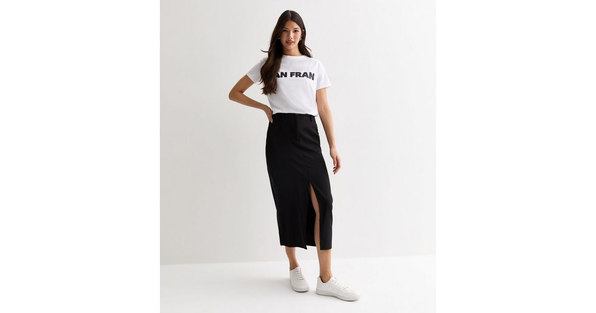 Black Split Front Midi Skirt  | New Look | New Look (UK)