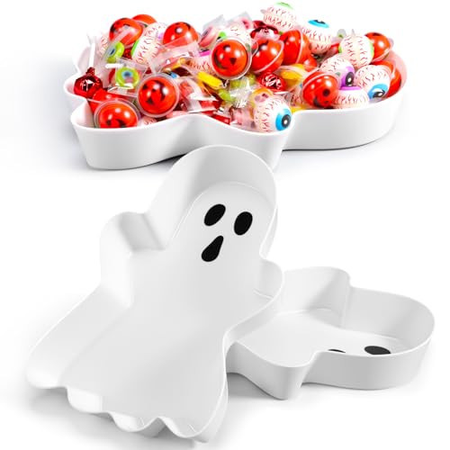Wiwiqing 2 Pcs Halloween Ghost Candy Bowl Ghost Shaped Serving Tray Plates Plastic Spooky Dessert Platter Dish for Halloween Trick or Treat Party Food Storage Charcuterie Board Serving Supplies | Amazon (US)