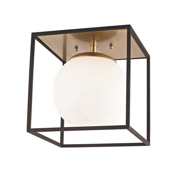 Mitzi by Hudson Valley Aira 1-light Aged Brass 14-inch Flush Mount with Black Accents, Opal Etche... | Bed Bath & Beyond