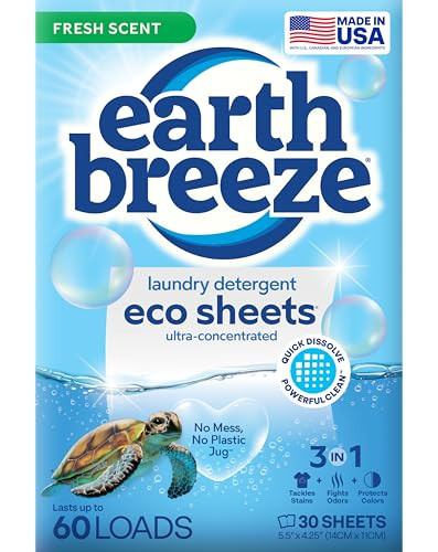 Earth Breeze Laundry Detergent Sheets Fresh Scent - 60 Loads Eco Liquidless Soap - Travel-Friendly for Hot & Cold Cycles, Tackles Tough Stains & Odors - Gentle on Skin, 30 Ct | Amazon (US)