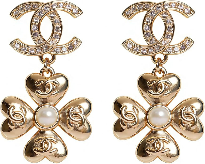 Gold-Tone Drop Earrings with Crystal Accents and Pearl Center, Designer Fashion Earrings for Wome... | Amazon (US)