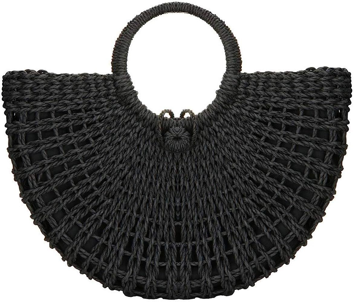 Handwoven Rattan Top-handle Bag for Women Bohemian Round Straw Tote Bag Beach Large Carrying Hand... | Amazon (US)
