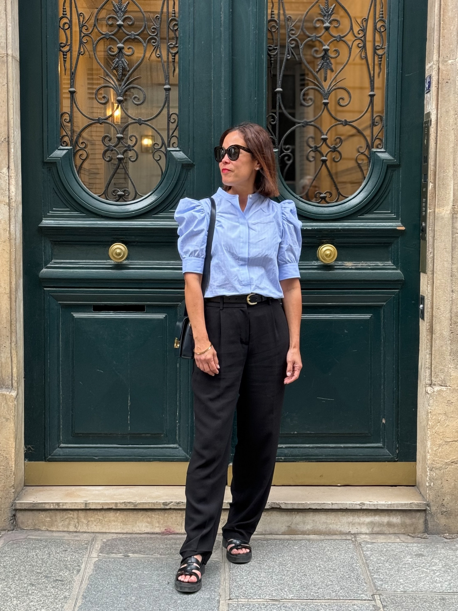 Paris Outfit 
Frame Button Down Top/wearing size small 
J. Crew Trousers/TTS/wearing size 6
Sèzane Aly Sandals/TTS and incredibly comfortable 
Linking similar bag 
Celine Sunnies 

#LTKStyleTip #LTKOver40 #LTKTravel