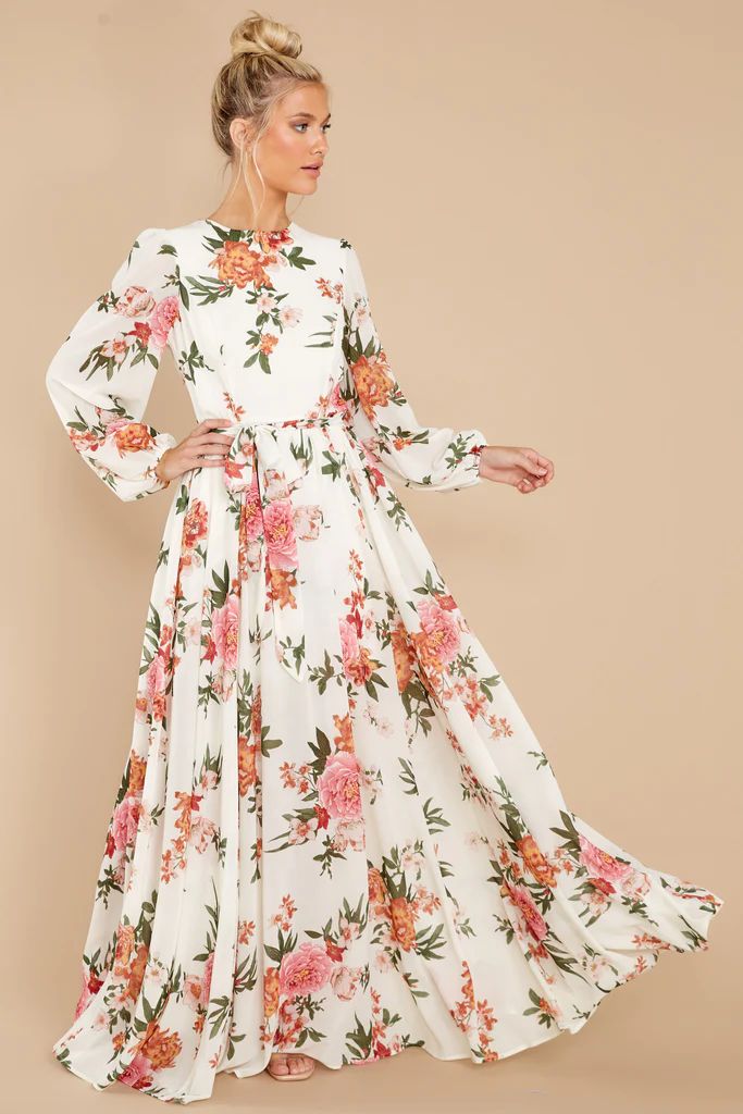 Flowers That Be Cream Floral Print Maxi Dress | Red Dress 