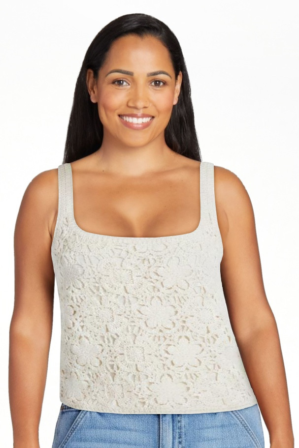 Scoop Women's Square Neck Crochet Cotton Tank Top, Sizes XS-XXL | Walmart (US)