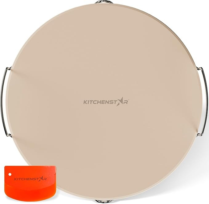 KitchenStar 16-inch Pizza Stone for Oven and BBQ Grill with Handles, Round, 5/8" Thick - Natural ... | Amazon (US)