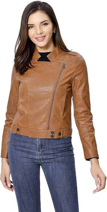 Apperloth Faux Suede Jackets for Women Long Sleeve Zipper Short Moto Biker Coat | Amazon (US)