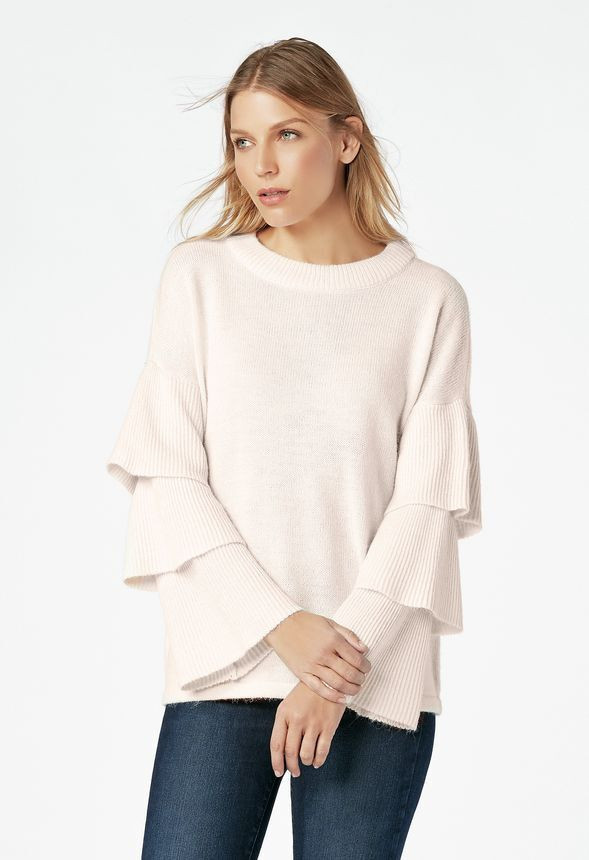 JustFab Pullovers Ruffle Sleeve Pullover Womens Pink Size L | JustFab