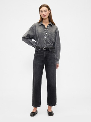 Mid Rise SuperSoft Relaxed Straight Crop Jeans | Gap Factory
