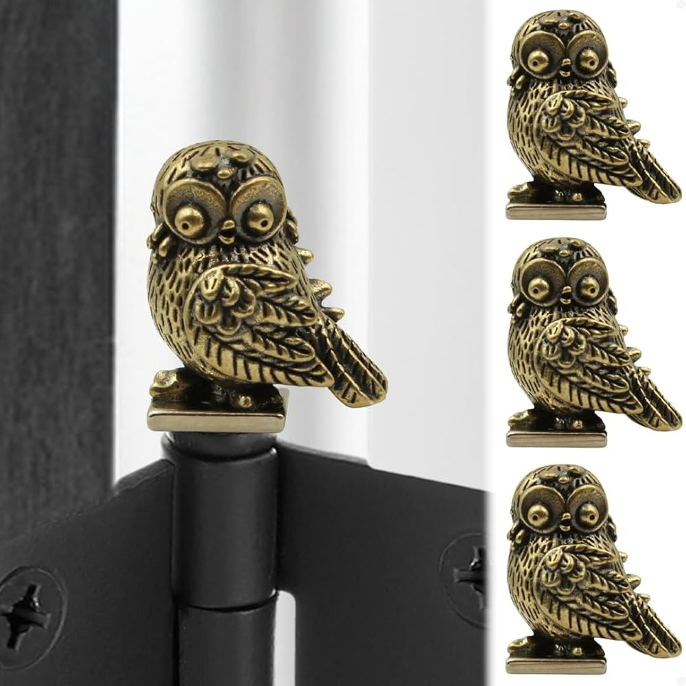 Brass Owl Hinge Heads Decorative Topper Set of 3 - Magnetic Hinge Head Toppers Gift for Bird Love... | Amazon (US)