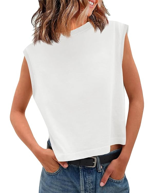 Tankaneo Womens Cropped Cap Sleeve Tank Tops Summer Casual Loose Fit Basic Tee Shirts | Amazon (US)