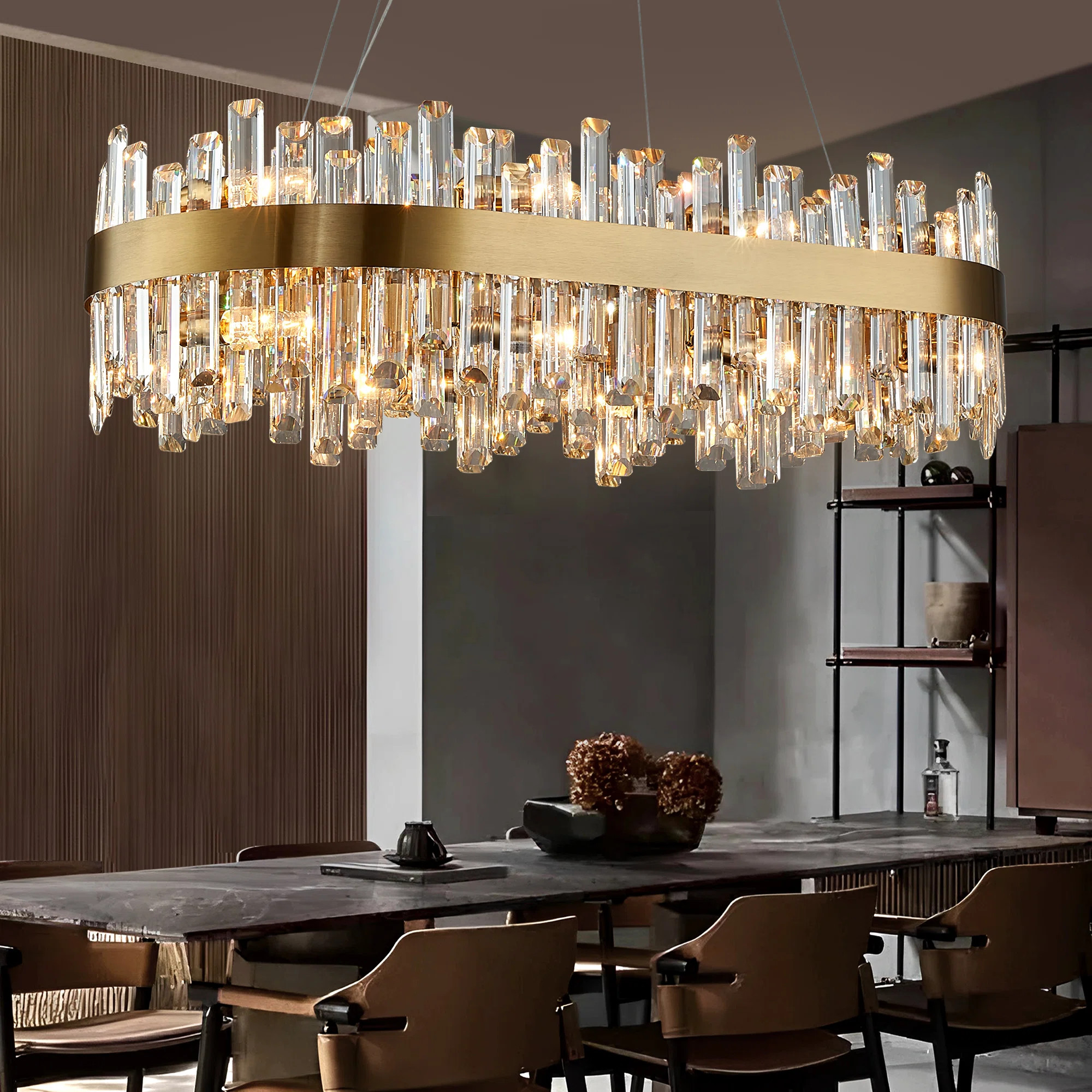 Kacy Dimmable 16/20-Light 35"/51" Crystal Chandeliers, Gold Modern Rectangle Chandelier with Clea... | Wayfair North America