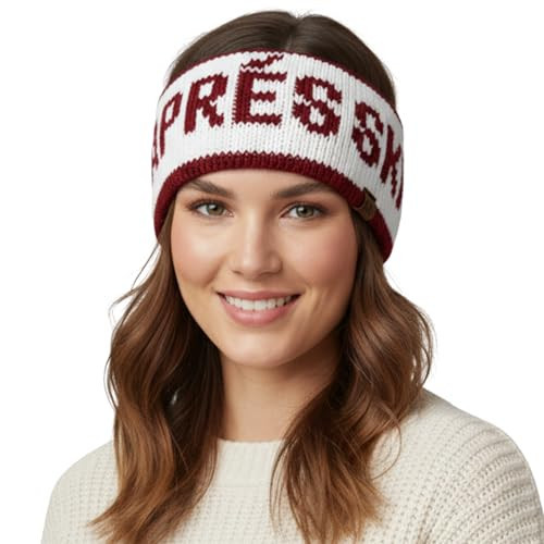 Funky Junque Après Ski Ear Warmer Headband – Cozy Winter Knit Headwrap for Women, Running Skiing Cold-Weather Head Wrap - Ivory (Burgundy Lettering) | Amazon (US)