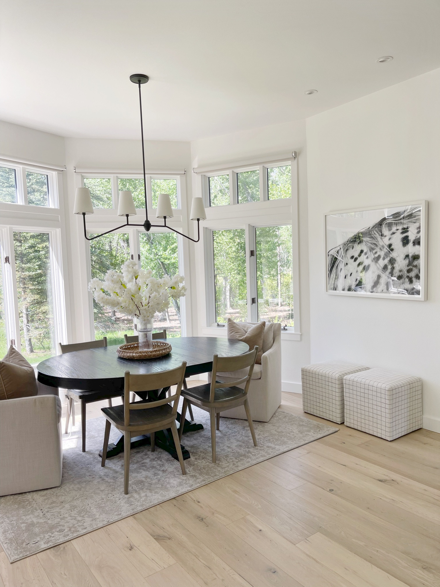 HOME \ new full faux flowers in the dining nook! Stems and vase from
Amazon🤍

Home decor
Table
Accent chairs 
Target
Rug 

#LTKunder50 #LTKhome